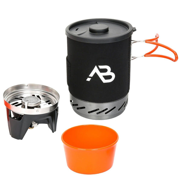 A.blochl AB-1 camping spis system matlagning set vandring kruka flytande gas brännare ny