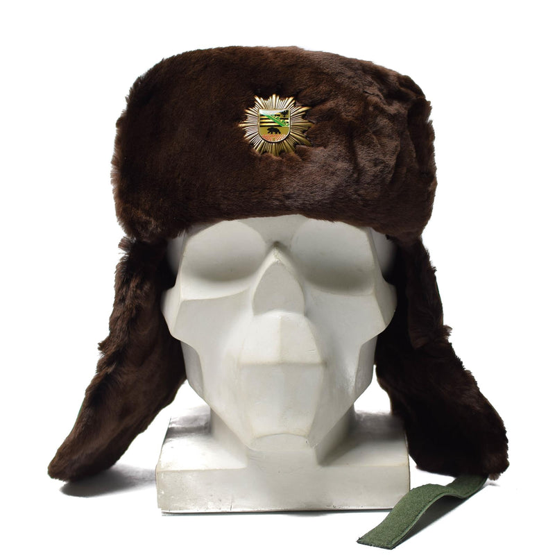 Original tysk polis varm vinterhatt kallt väder faux päls ushanka märke nytt
