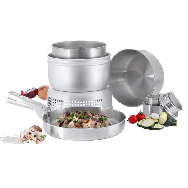 Tatonka Camping Cooking Spise Set rostfritt stålbrännare utomhus Compact Pot Pan Pan
