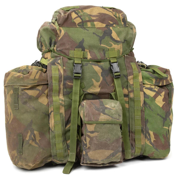 Original British Military Tactical Rackpack Woodland Camo 90 liter sidofickor