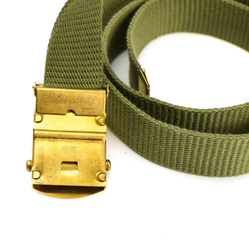 Original Swedish Army Khaki Green Belt Military Canvas W Buckle Sverige