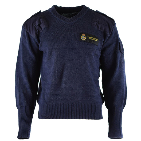 Original British Defense Service Pullover Commando Jumper Blue V-hals tröja