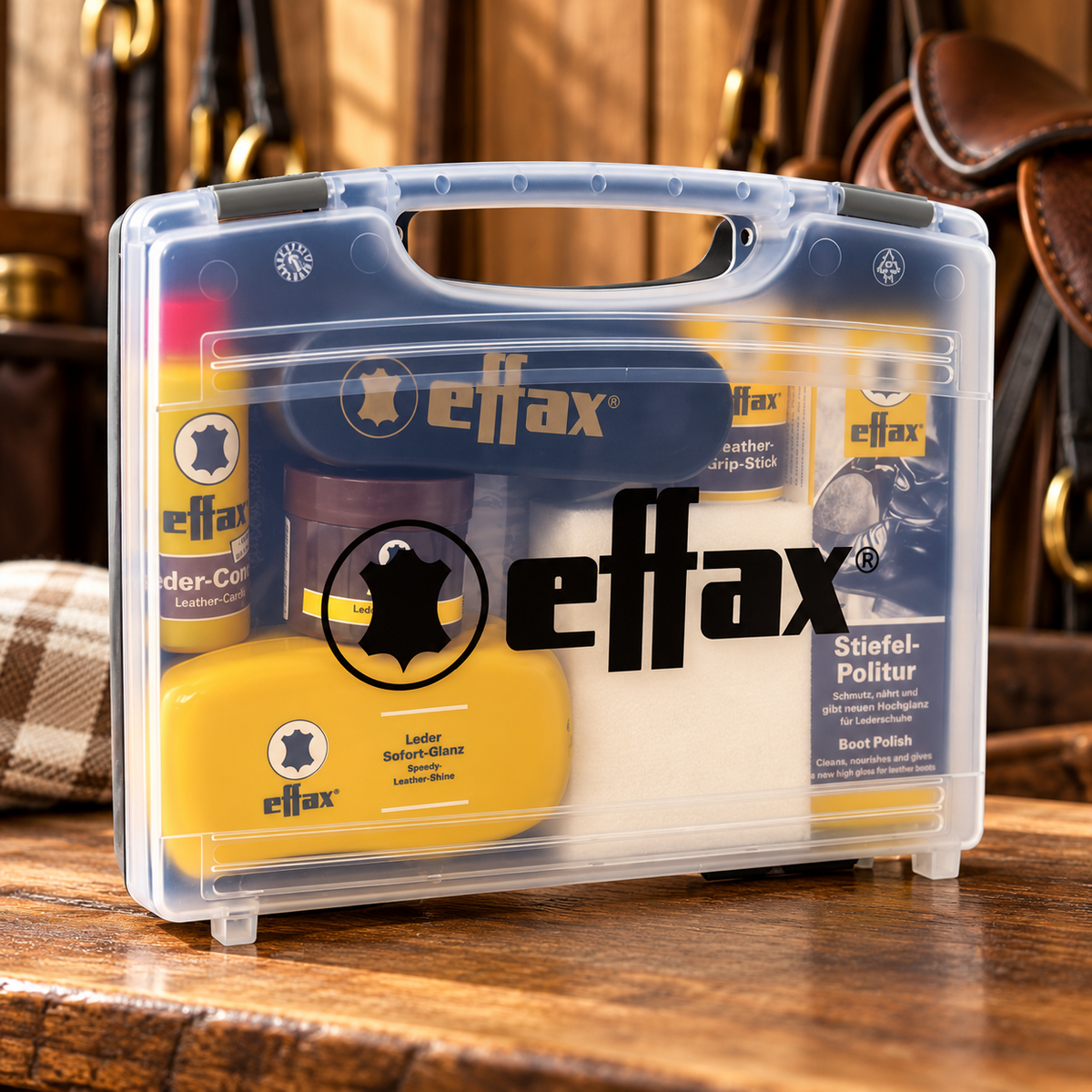 Effax lädervårdsfodral Komplett läderrengöringspoleringssats Reseset