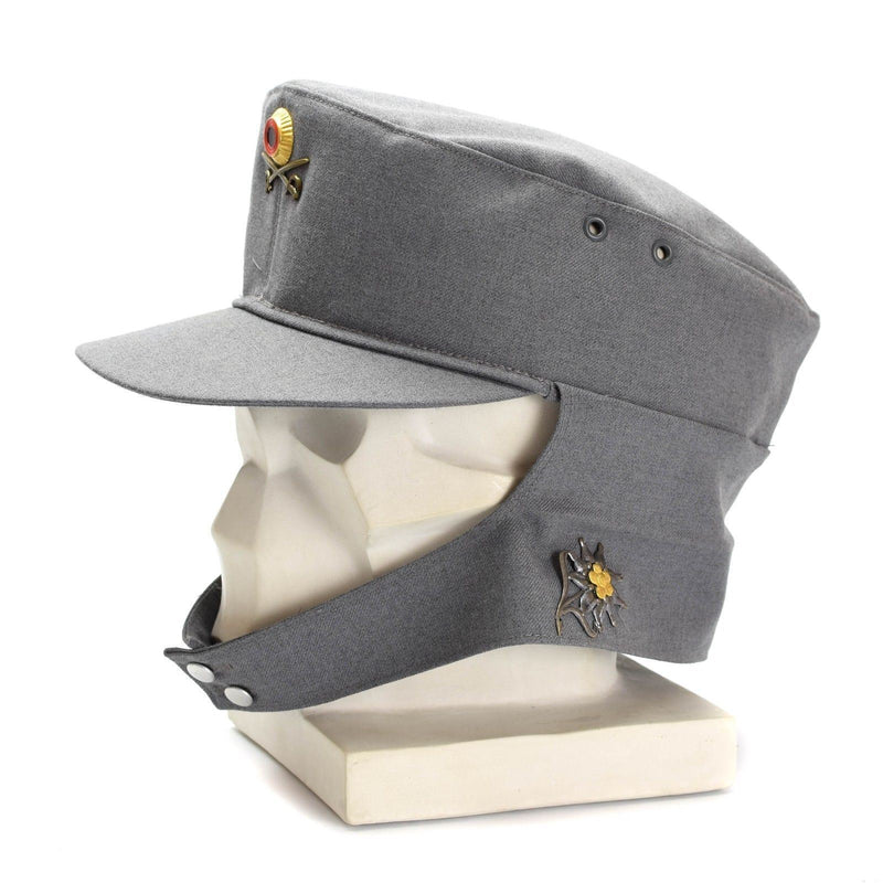 Original tyska armén Military Mountain Cap Gebirgsjäger Gray med blommamärke