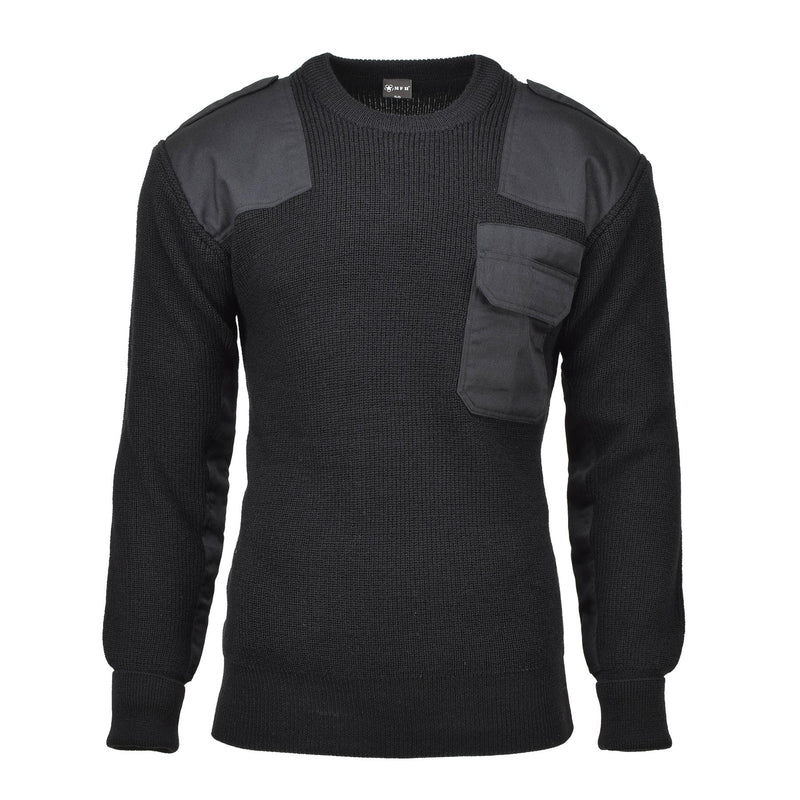 MFH Brand tröja Commando Jumper Rib Knit ull förstärda pullover svart ny