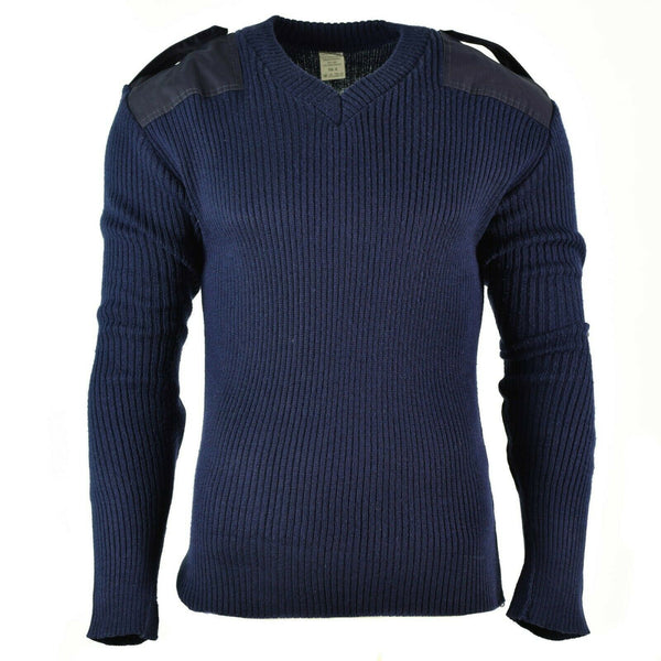 Original italiensk pullover V-hals Commando Jumper mörkblå tröja ull
