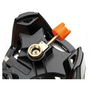 Close-up of A.Blochl AB-1 camping stove gas burner with black base and orange control knob for hiking cooking set