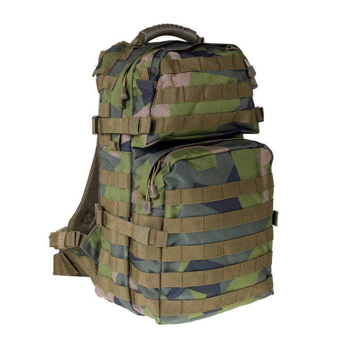 A.Blochl 40L taktisk ryggsäck i M90-kamouflage med MOLLE-öglor, vadderade remmar, snabbspänne i midjan för utomhusbruk.