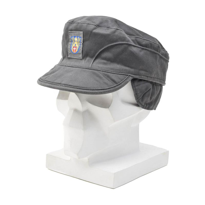 Original dansk militär grå armé mössa lätt vikbara öronflikar vintage ny