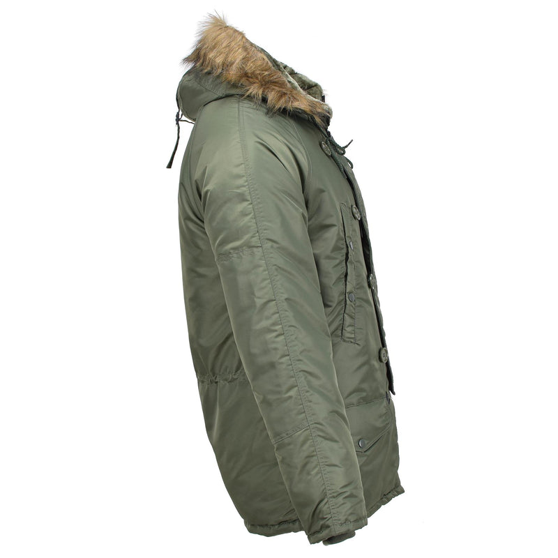 Mil-tec varumärke amerikansk militär stil flygare parka n3b faux päls huva oliv ny