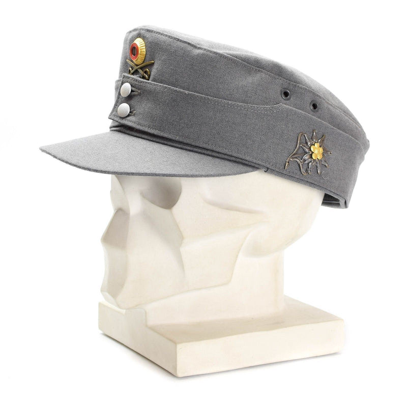 Original tyska armén Military Mountain Cap Gebirgsjäger Gray med blommamärke