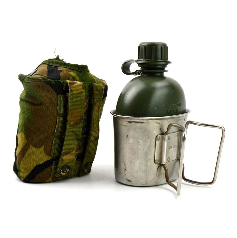 Original Nederländerna Dutch Army Canteen med kopp och täck Alice Clips