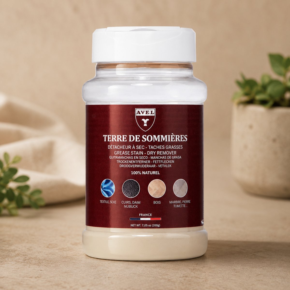 Avel Terre de Sommières naturligt fettfläckborttagningsmedel 200g lerpulver
