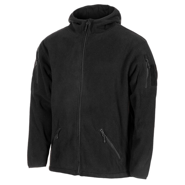 MFH Military Black Tactical Fleece Jacket Thermal Hooded Elasticated Hemline New