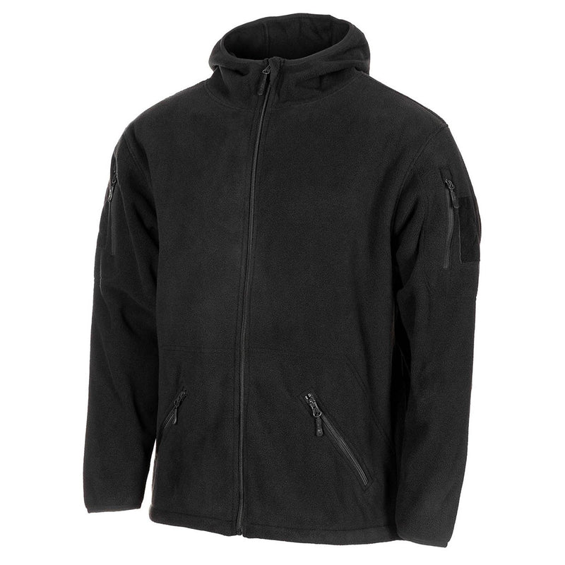 MFH Military Black Tactical Fleece Jacket Thermal Hooded Elasticated Hemline New