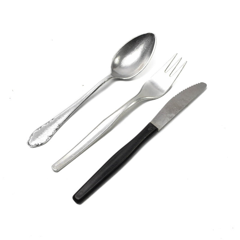 Äkta tjeckiska armé 3 stycken aluminium bestick set vit väska militäröverskott