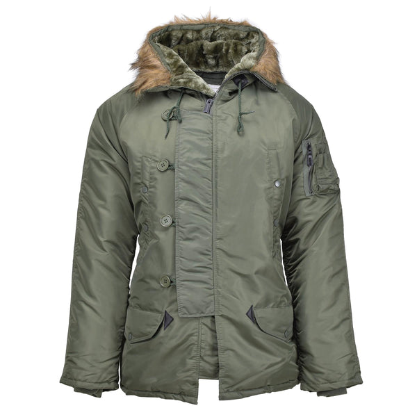 Mil-tec varumärke amerikansk militär stil flygare parka n3b faux päls huva oliv ny