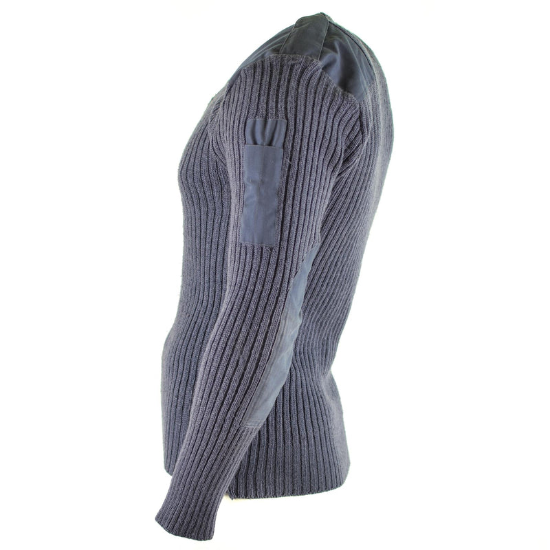 Original British Army Pullover Commando Jumper Blue Grey Sweater Wool V-ring