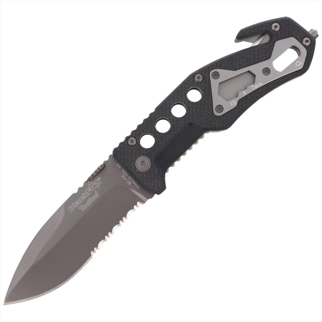 Black Fox BF-115 taktisk fickkniv AISI 440 Blade Glas Breaker G10 Handtag