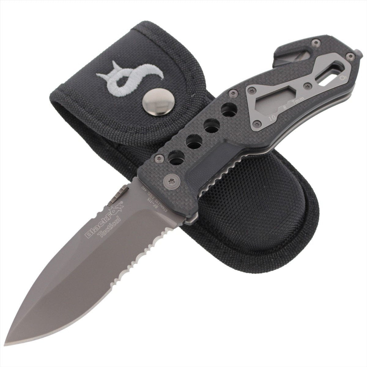 Black Fox BF-115 taktisk fickkniv AISI 440 Blade Glas Breaker G10 Handtag