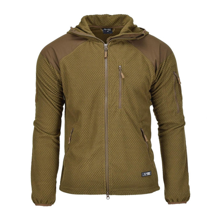 Blochl Brand jacka av termisk fleece med luva i militärstil i coyote-färg med förstärkta axlar och flera fickor med dragkedja