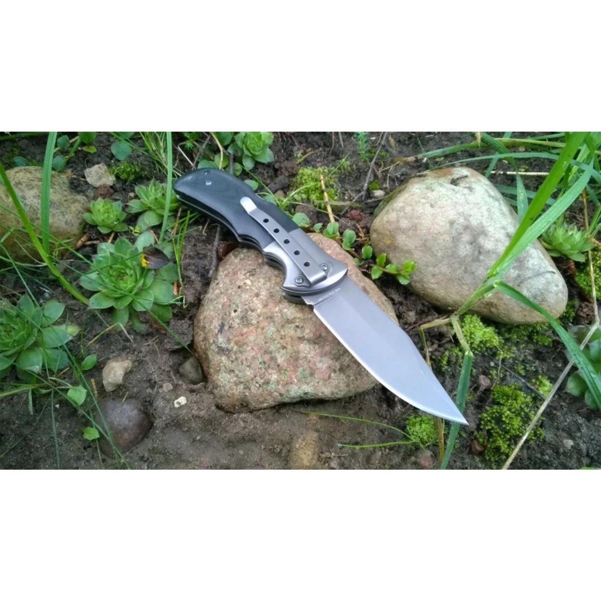 BOKER Grå Eminence Fickkniv hopfällbar kompakt svart micarta handtag 440A stål