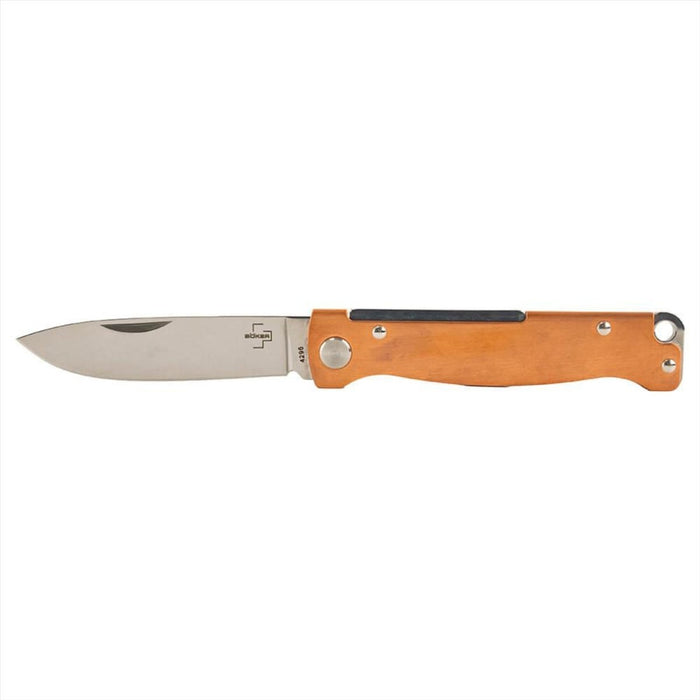 Boker Plus Atlas folding pocket knife with 12C27 steel blade and copper handle, slim design for everyday carry