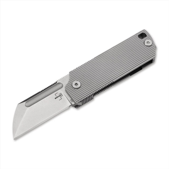Boker Plus BabyX vikbar fickkniv med D2 rostfritt stålblad och grått texturerat handtag, kompakt design