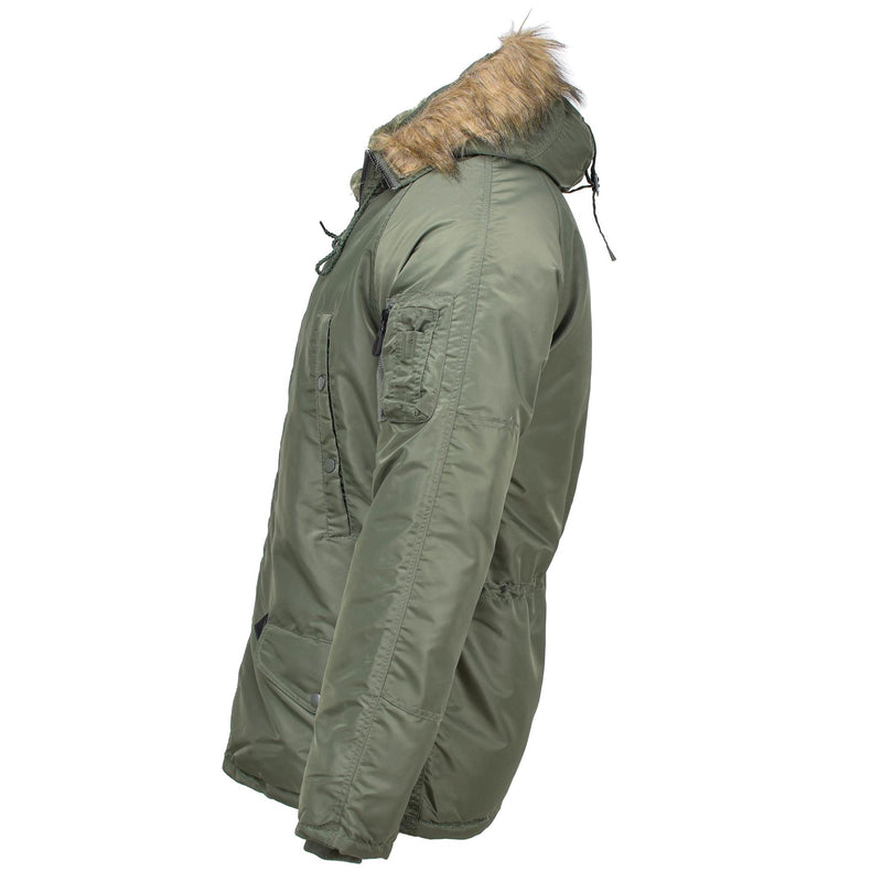 Mil-tec varumärke amerikansk militär stil flygare parka n3b faux päls huva oliv ny