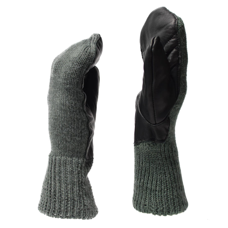 Original Swiss Army Grey Wool Cold Weather Mittens Läderpalm Militär fråga