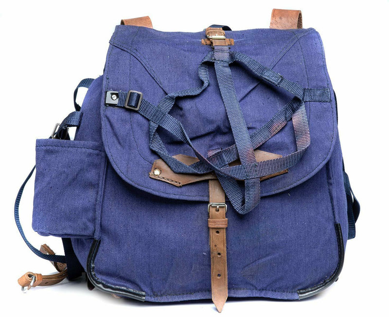 Äkta rumänska armé ryggsäck militäröverskott blå duk haversack väska ny