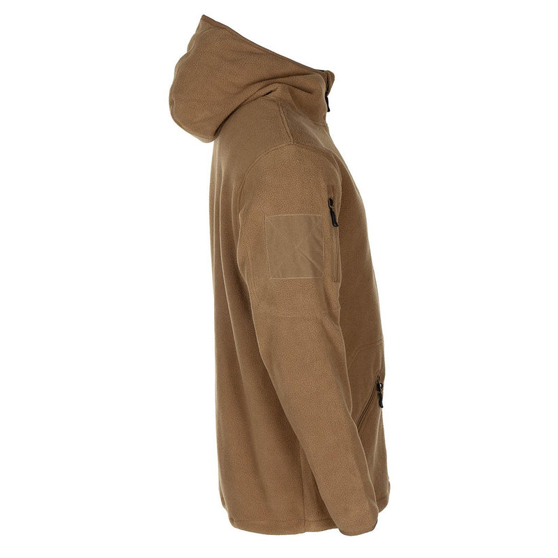 MFH Military Style Tan Tactical Hooded Fleece Jacket Outdoor Vandring Full Zip New