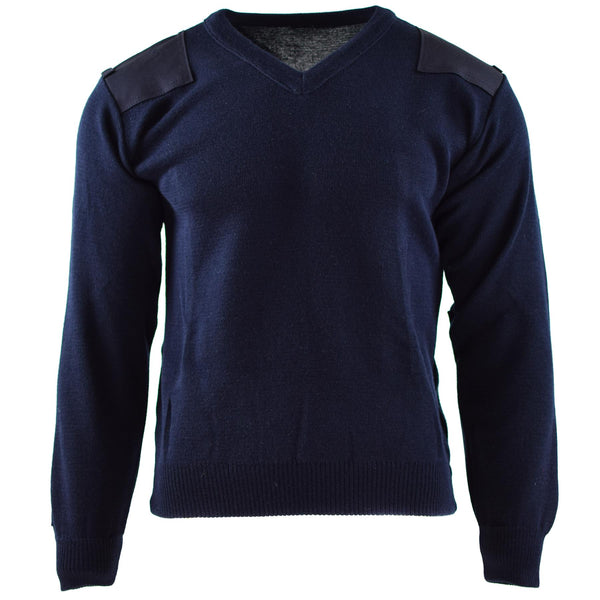 Äkta holländska armétröja blå jumper militär pullover runda nackoffiser