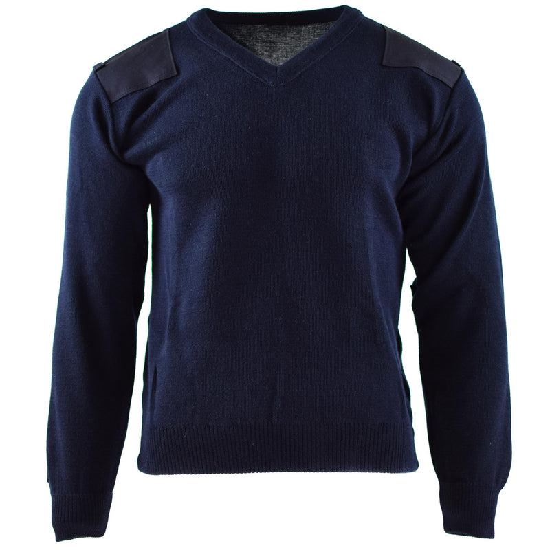 Äkta holländska armétröja blå jumper militär pullover runda nackoffiser