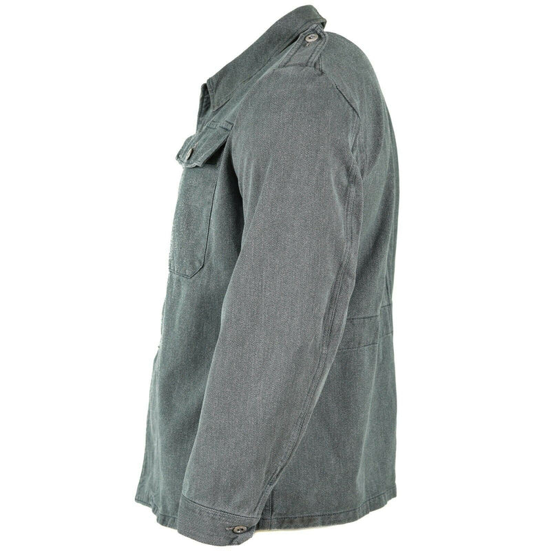 Äkta schweiziska arméarbetsjacka denim militärjacka grå vintage överskott