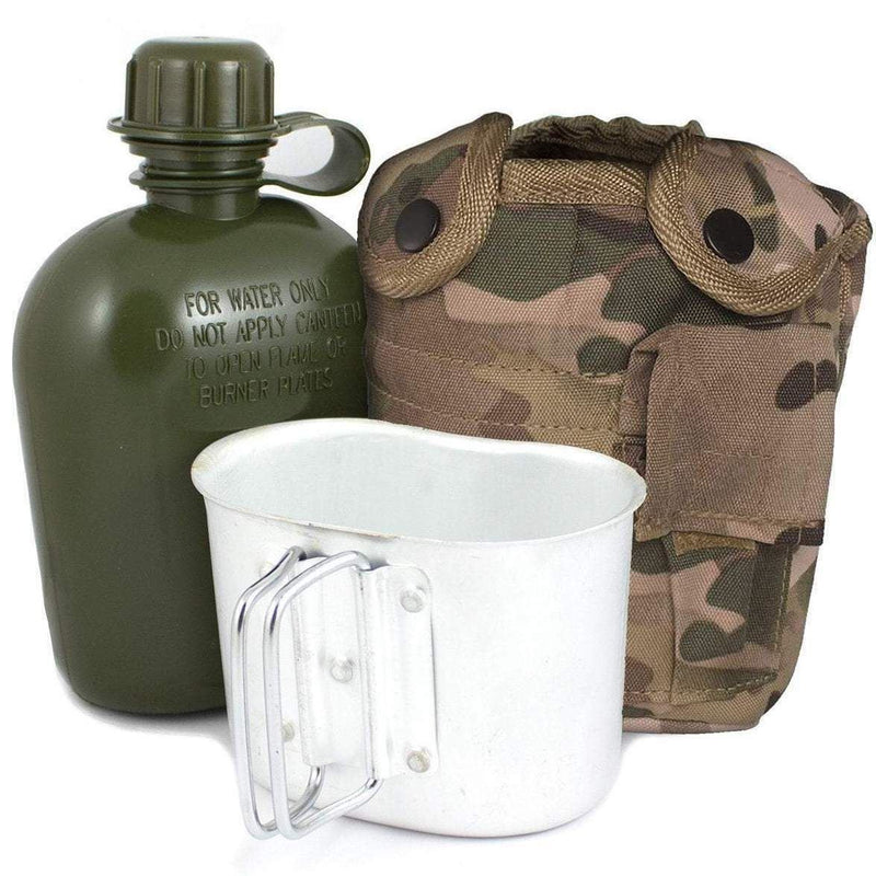 U.S. Army Style Canteen M1 Vattenflaska med Cover Cup & Alice Clips US Military