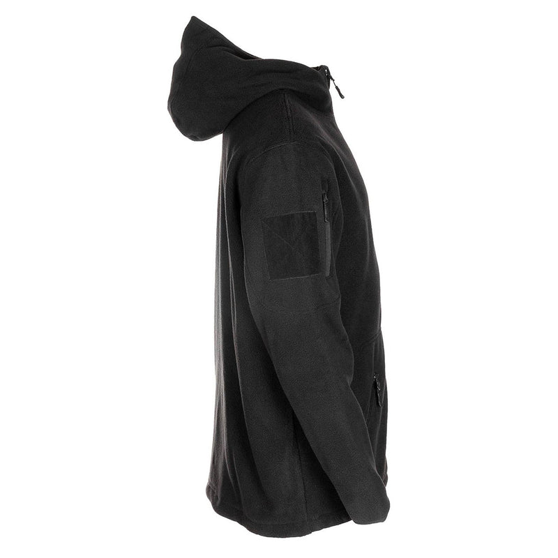 MFH Military Black Tactical Fleece Jacket Thermal Hooded Elasticated Hemline New