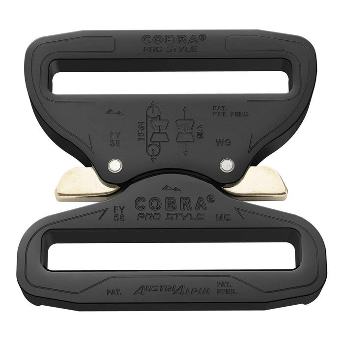 Svart COBRA PRO STYLE kraftigt 58 mm bältesspänne i aluminium med dubbla låsmekanismer