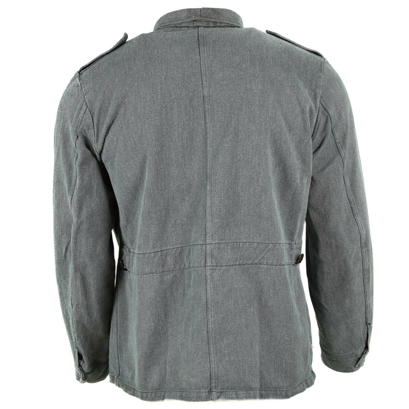 Äkta schweiziska arméarbetsjacka denim militärjacka grå vintage överskott