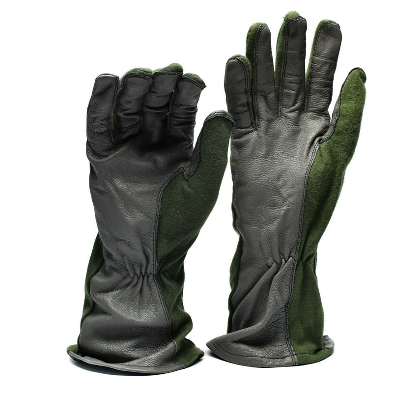 Äkta holländska arméstridshandskar läder aramid fiber luftstyrka militär nomex od