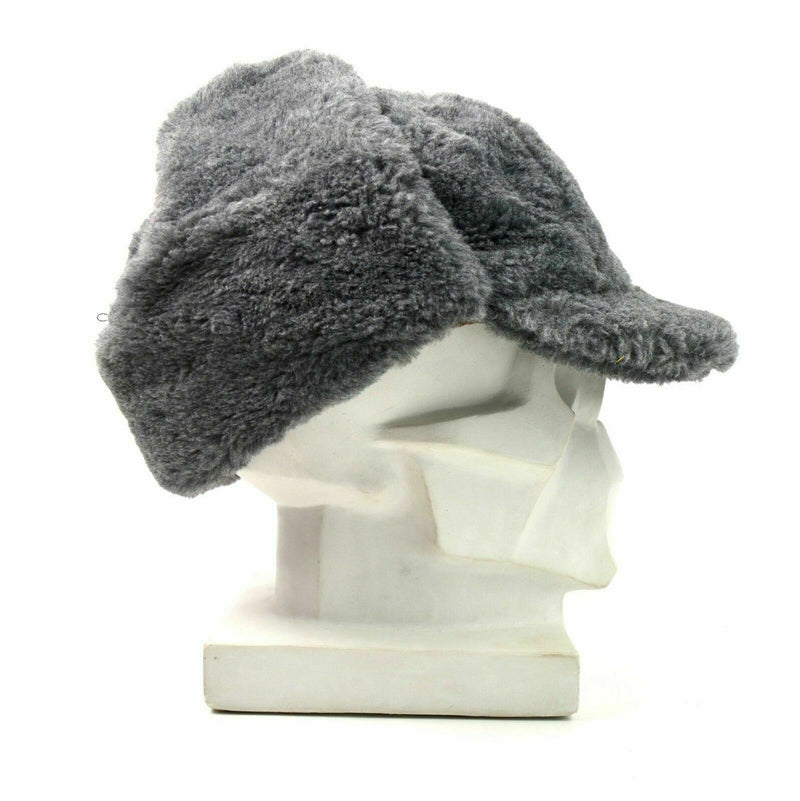 Äkta tjeckiska armé vinterkapslar ushanka grå päls varm hatt cz militär isignia