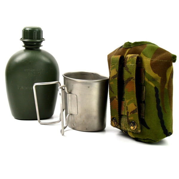 Original Nederländerna Dutch Army Canteen med Cup och Camo Cover