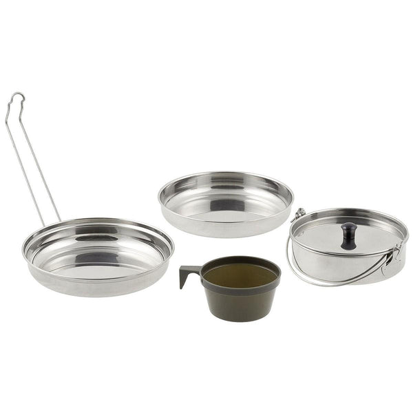 MFH Brand Mess Kit 5 Pieces Set Rostfritt stål Camping Vandring Trekking Pot Set