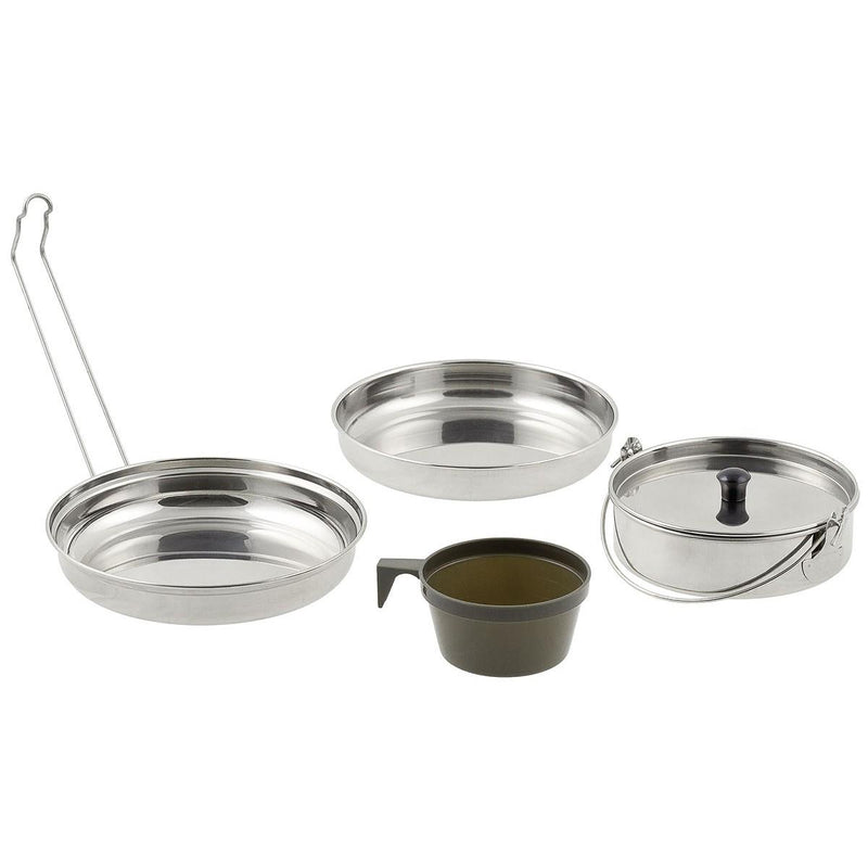 MFH Brand Mess Kit 5 Pieces Set Rostfritt stål Camping Vandring Trekking Pot Set