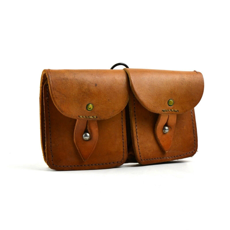 Original French Army Magazine Pouch Brown Leather Ammo Dual Bag mag