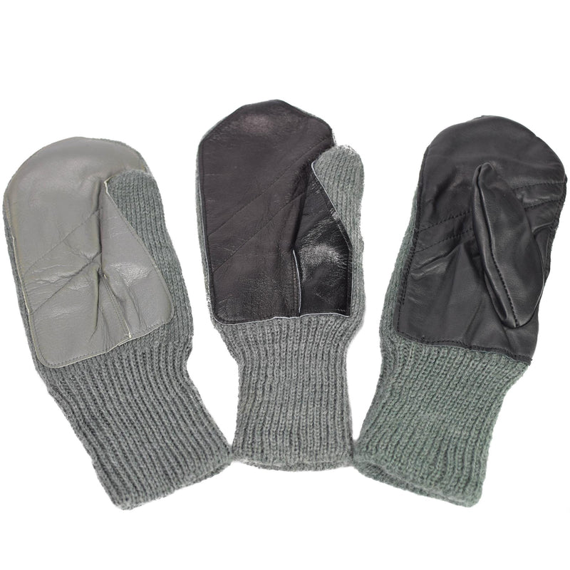 Original Swiss Army Grey Wool Cold Weather Mittens Läderpalm Militär fråga