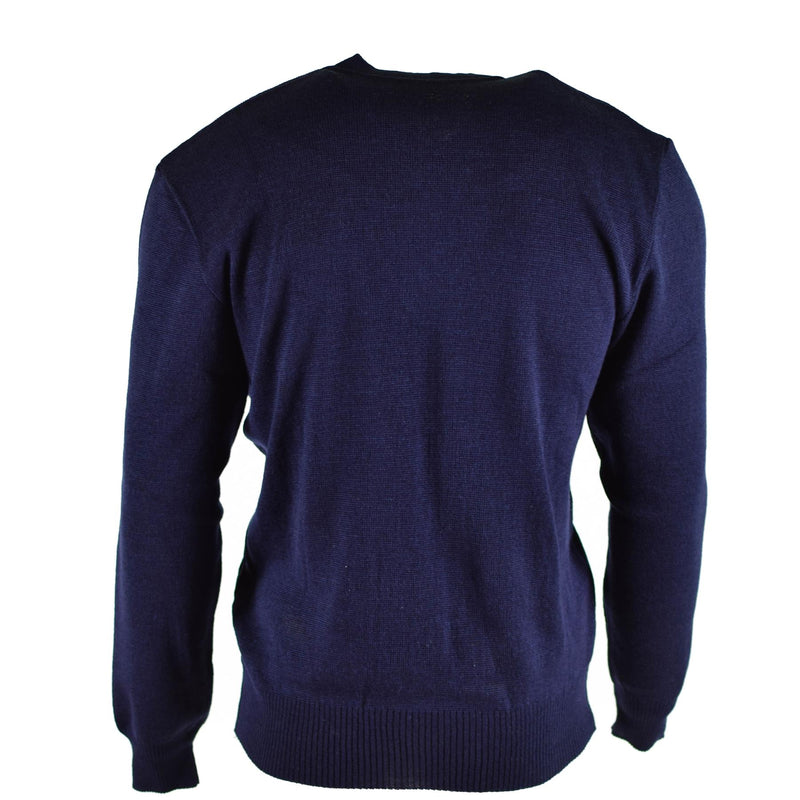 Original tjeckisk armétröja jumper blå ull v-ringning militäröverskott nytt