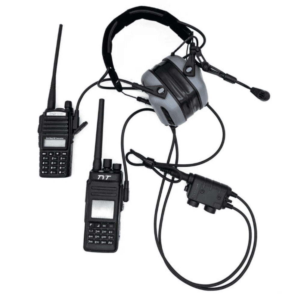 Earmor Dual PTT Adapter Kenwood Baofeng 2 Pin Wired Tactical Headset Svart