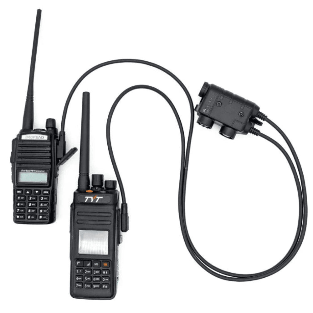 Earmor Dual PTT Adapter Kenwood Baofeng 2 Pin Wired Tactical Headset Svart