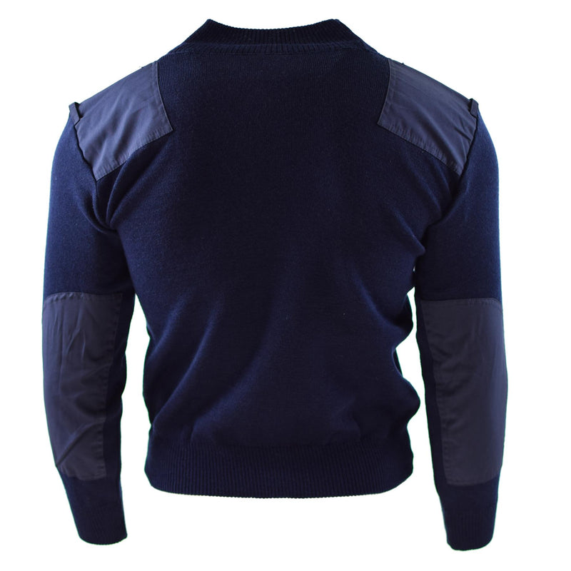 Äkta holländska arméns pullover blå jumper militär tröja rund halsoffiser
